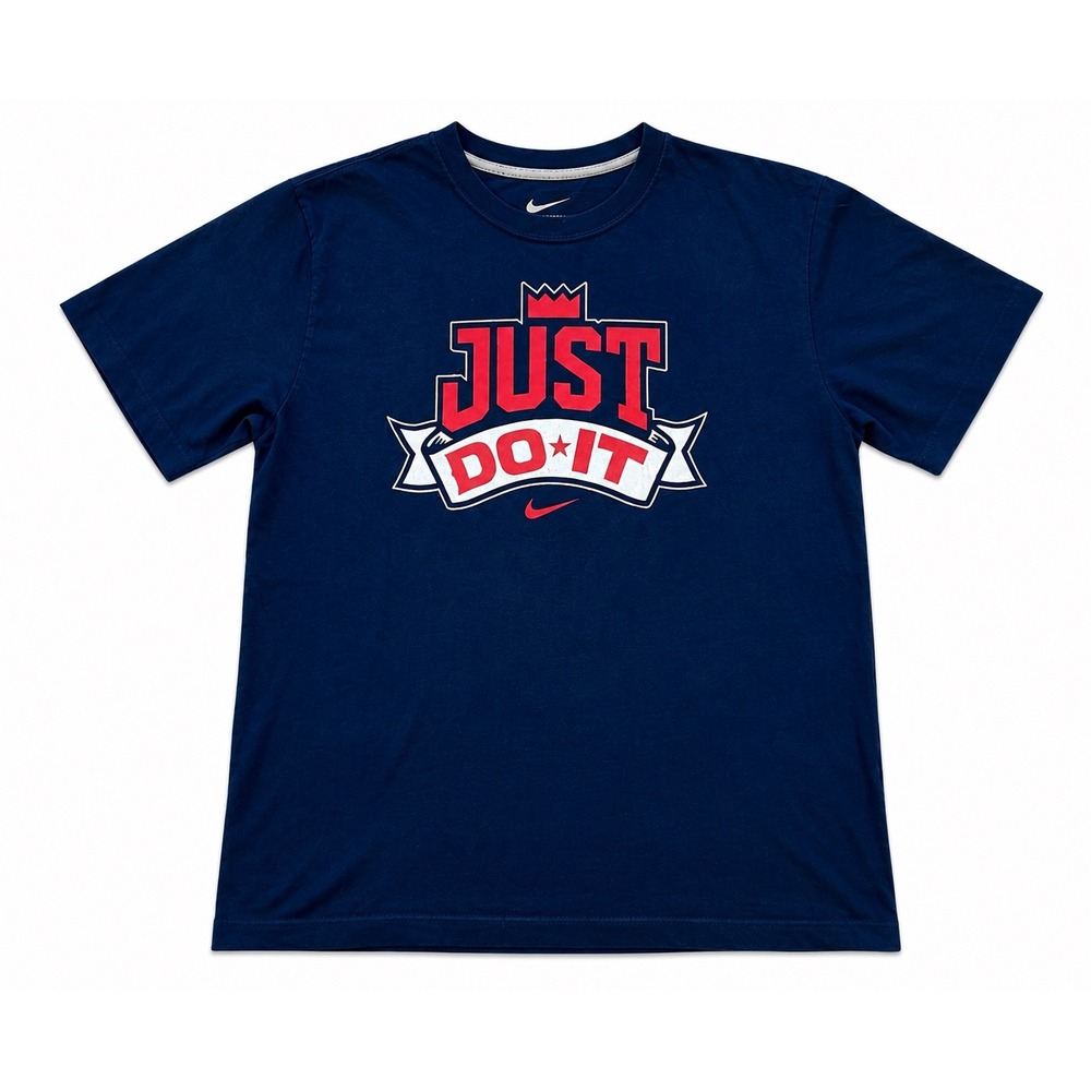 Nike Mens Just Do It Graphic T-Shirt Navy Blue Crown Star Logo XL Standard Fit
